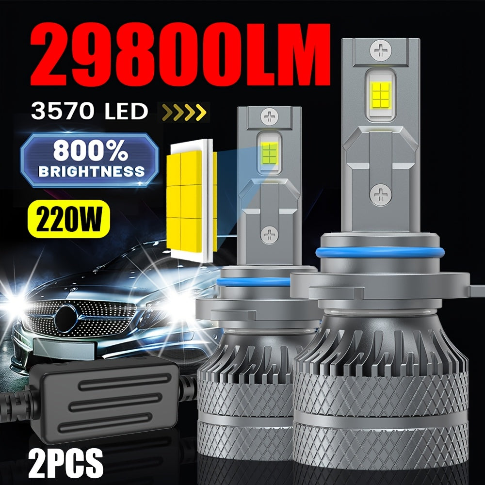 2-Pack H7 H4/9003/HB2 LED Headlights 29800 Lumens 220W High Power H11 H9 H8 CANBUS Error-Free 3570 CSP Chip 9005/HB3 9006/HB4 H1 9012/HIR2 Turbo Car Bulbs Aluminum Housing No Battery Included Model QY033