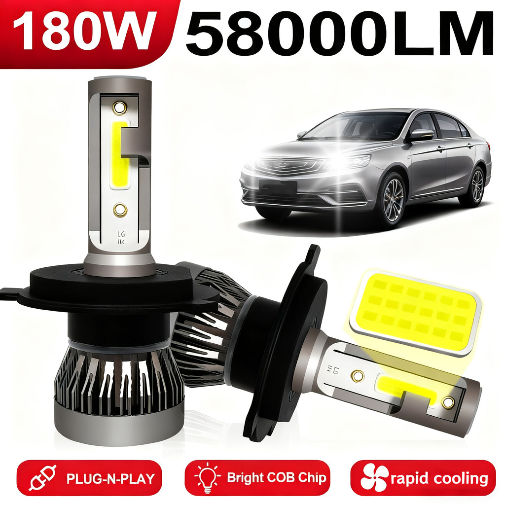 2-Pack H1 H4 H7 H11 9005/HB3 9006/HB4 LED Car Light Bulbs, 1:1 Mini Size Car Headlight 58000LM High Beam Low Beam or Fog Light Plug-and-Play COB High Brightness Chips, No Battery Included