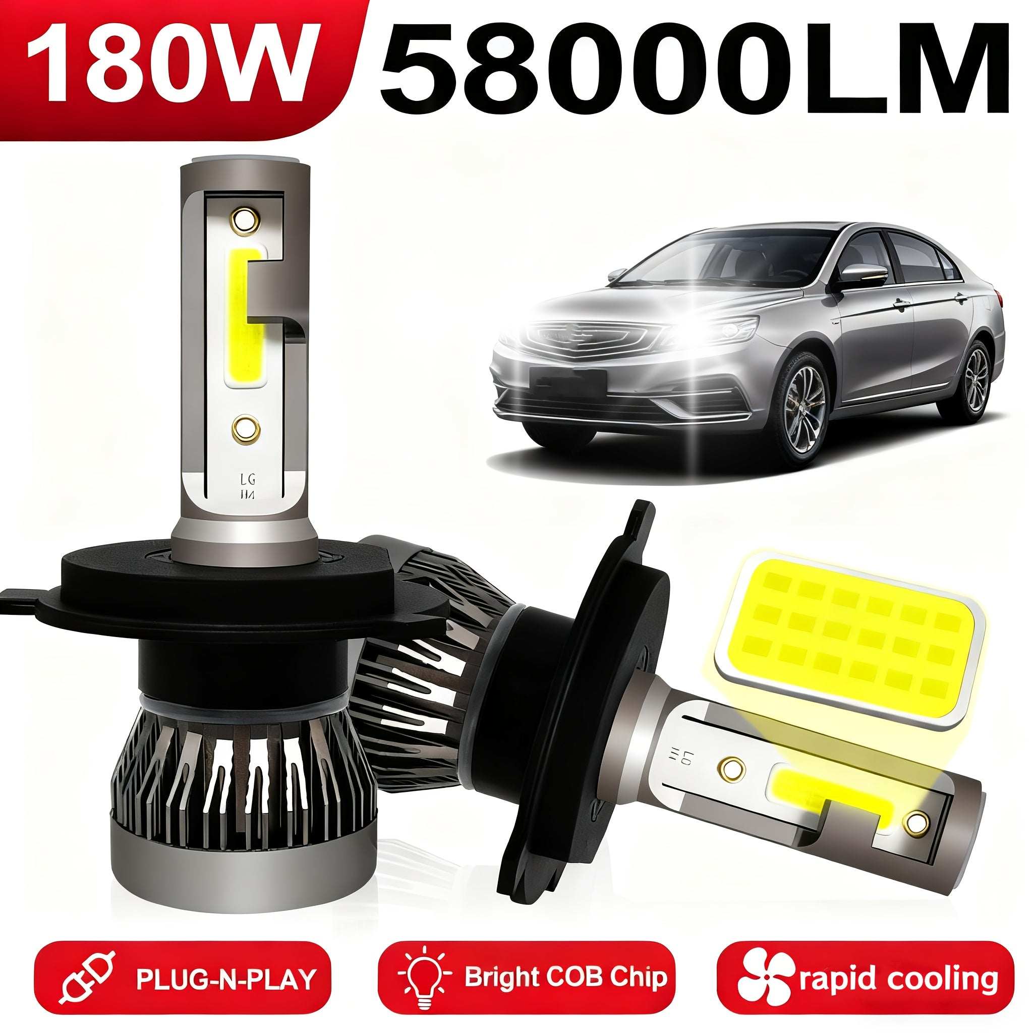 2-Pack H1 H4 H7 H11 9005/HB3 9006/HB4 LED Car Light Bulbs, 1:1 Mini Size Car Headlight 58000LM High Beam Low Beam or Fog Light Plug-and-Play COB High Brightness Chips, No Battery Included