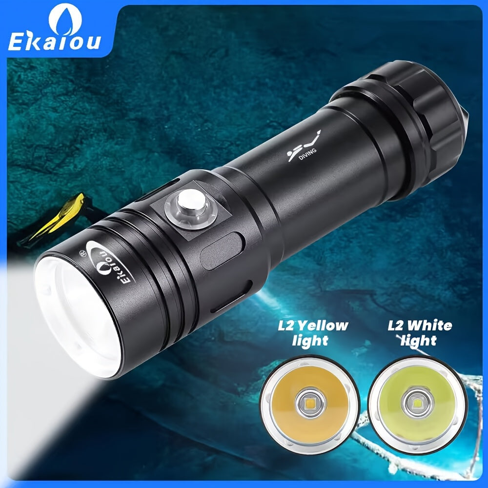 Ekaiou Diving Light, 2000 Lumens, Super Bright Diving Flashlight, Waterproof, for 100m Underwater Diving, Fish Light