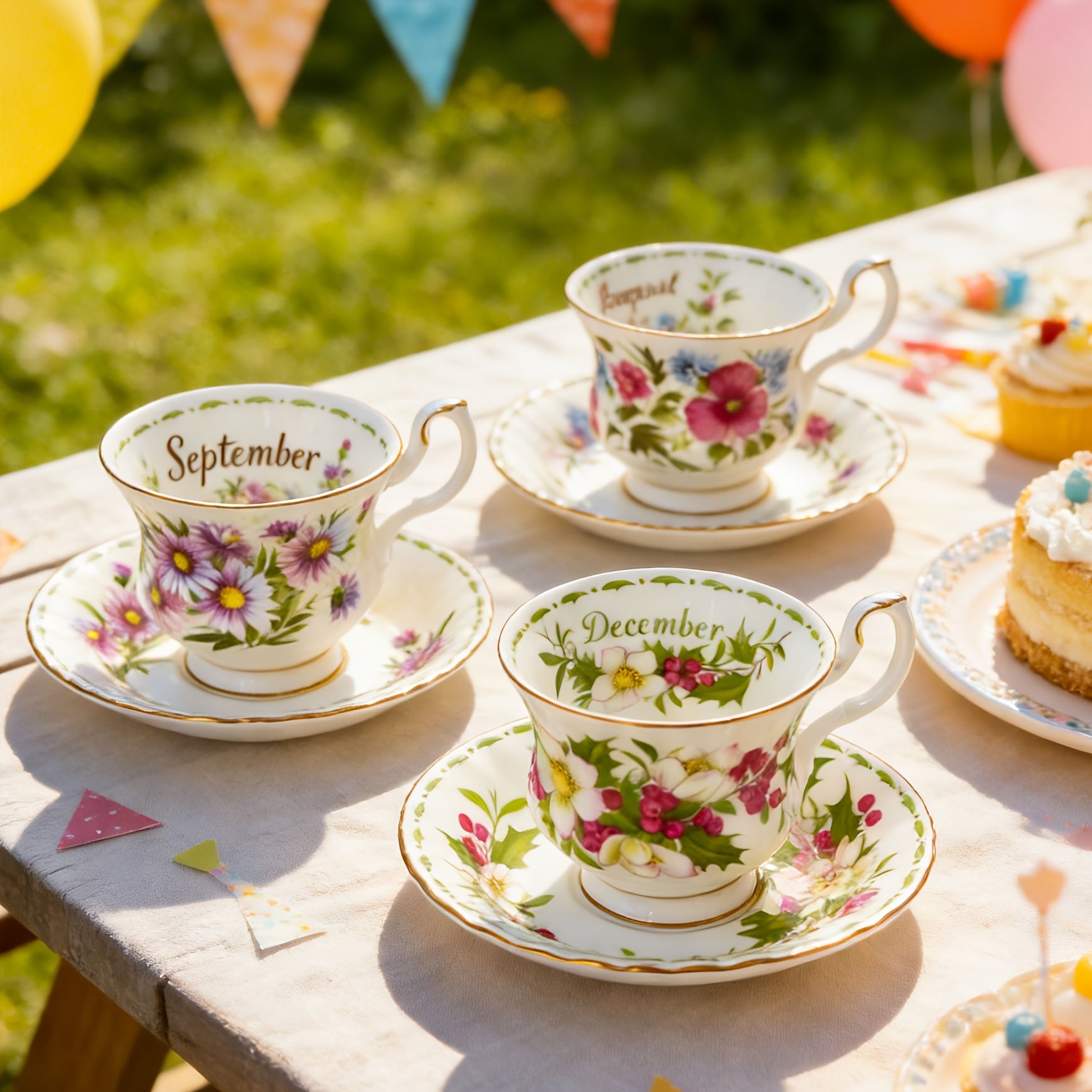 1pc Elegant Twelve Months Flower Tea Cup & Saucer, 6oz Vintage Bone China Coffee Cup & Saucer, Easy to Clean – Perfect for Afternoon Tea Parties, Birthday Parties, Birthday Gifts, Valentine‘s Day Gifts