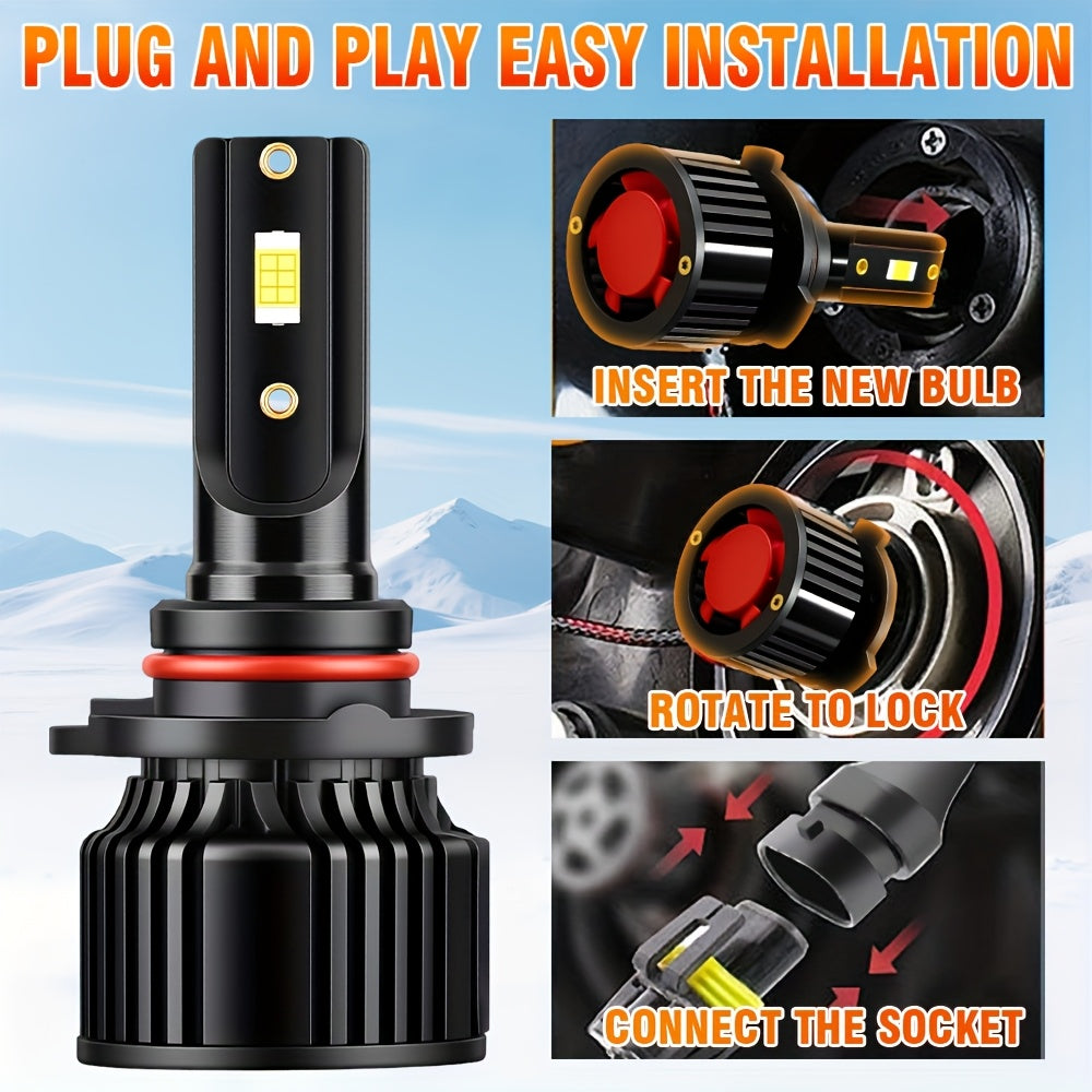 CROSSPASSION 55000 Lumens LED Headlights, Compatible with 9005 HB3 9006 HB4 H1 H4 H7 H11 H13 9007 High/Low Beam Bulbs, 3570 CSP Chip, 6000K White Light, Built-in Driver Plug-and-Play, 2-Pack