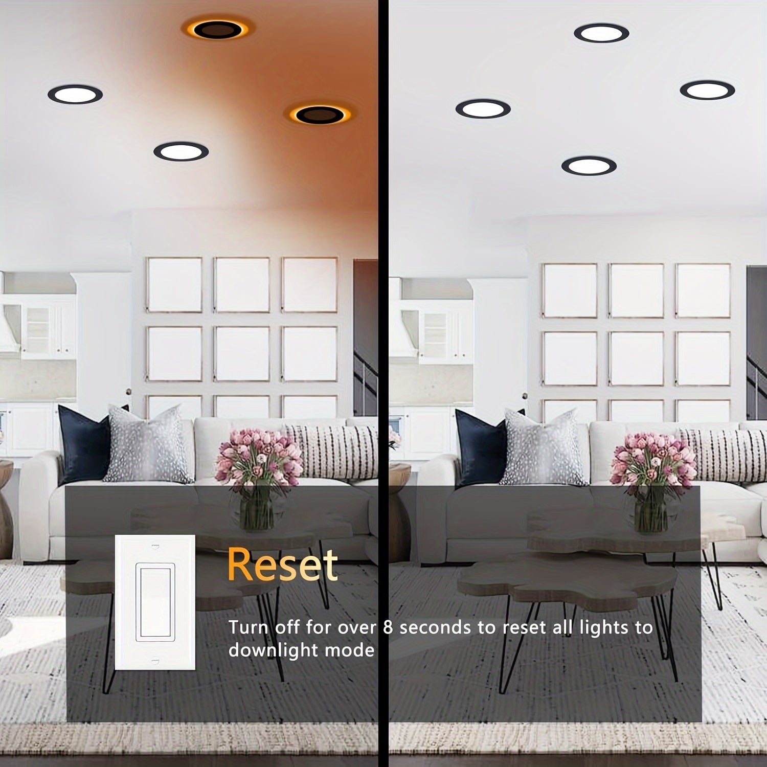 12-LED gimlet light - 3-inch recessed, dimmable, with night light mode, adjustable color temperature (2700K-5000K), 6W, 120V, ETL certified, selectable, 2700K/3000K/3500K/4000K