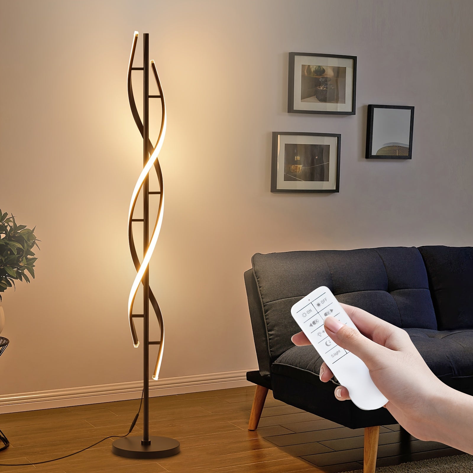 Modern LED floor lamp, 60" 3-color temperature spiral floor lamp, 360° luminous design vertical lamp, timer 48W dimmable reading floor lamp, high black and white corner floor lamp for living room, bedroom, office