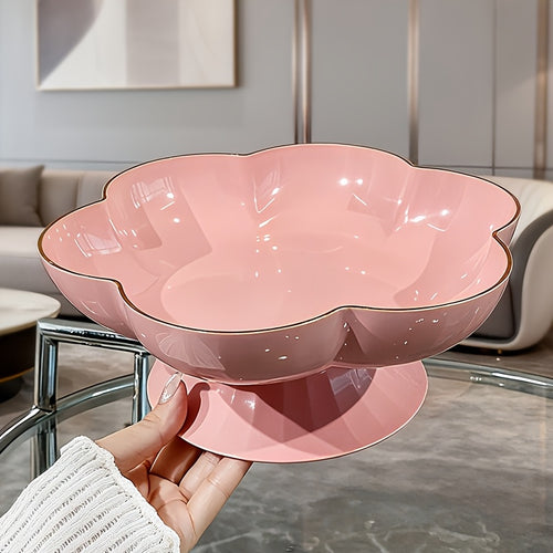 1pc Gold Rim Floral Pedestal Fruit Bowl & Cake Stand – Perfect for All Seasons – Ideal Living Room Decor, Family Dinner Table Fruit Bowl, Dessert Plate, Dried Fruit, Cupcake, Jewelry Storage Tray – Elegant Tableware