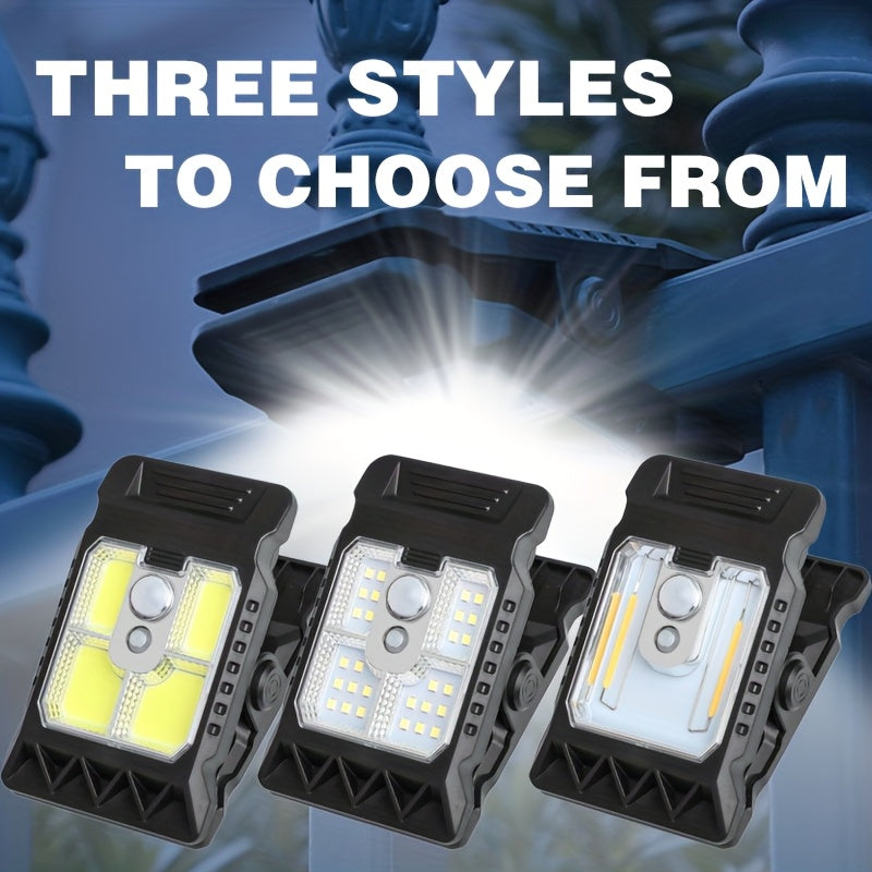 1 Outdoor Solar Light with Motion Sensor, These Portable Clip-On LED Garden Lights are Suitable for Various Purposes such as Maintenance, Camping, Fishing and Street Lighting, Available in Three Different Styles