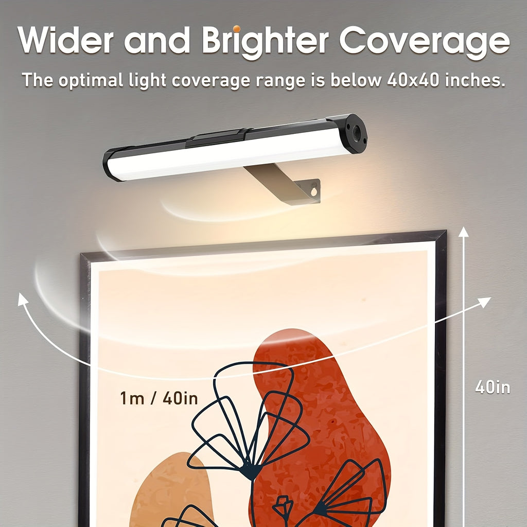 Battery-powered picture frame light, wireless magnetic wall light - 3-color dimmable, touch control and remote control function, timer, USB rechargeable, suitable for art display, bedroom reading night light or camping use (no wiring required)