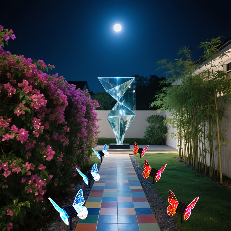 Solar Butterfly Light, Acrylic Wings with Gold Foil Decoration, Dual-Purpose Ground/Wall Light, Suitable for Courtyard, Villa, Garden and Path Ambient Lighting