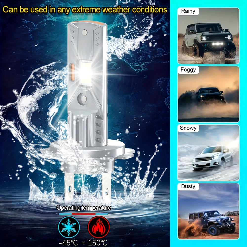 2 LED Headlight Bulbs, Compatible with 9005/HB3, 9006/HB4, H1, H4, H7, H11 Models, 60000 Lumens Super Bright High/Low Beam, Supports CANBUS Error-Free Technology, 800% Brightness Increase, 6000K Cool White Light, Plug-and-Play