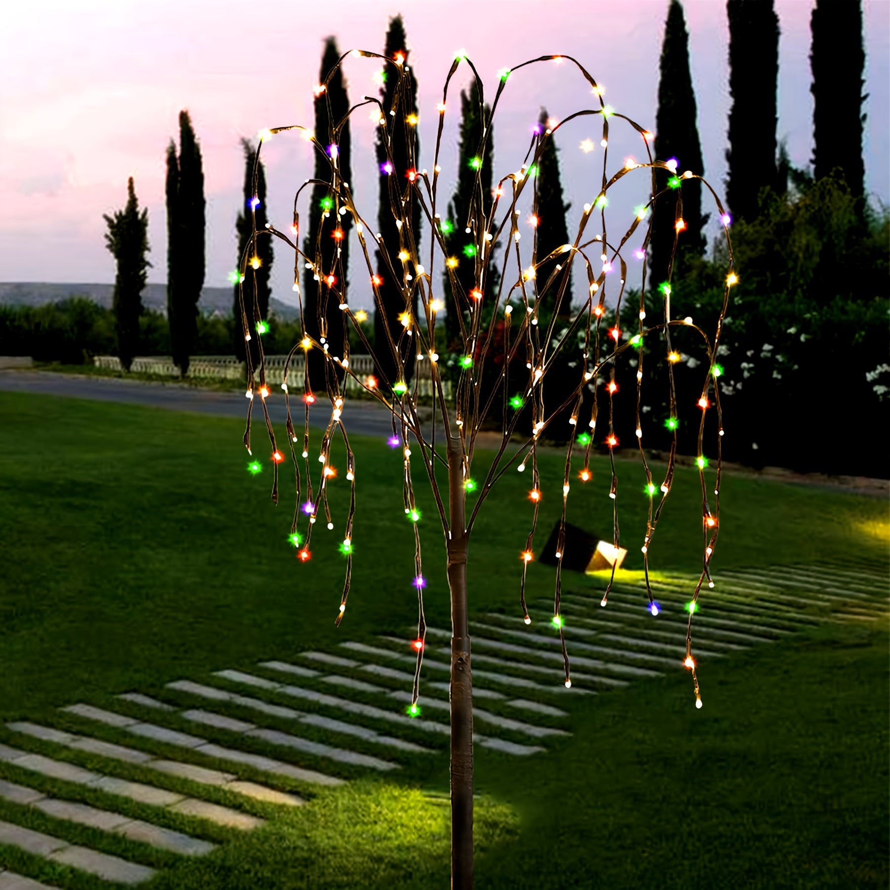 4.6ft Solar LED Willow Tree Light - Waterproof Outdoor Decoration with 2 Lighting Modes, Warm and Twinkle Effects for Garden, Patio, Yard, Pathway, Wedding, Party & Christmas Decor, Outdoor Solar Decoration