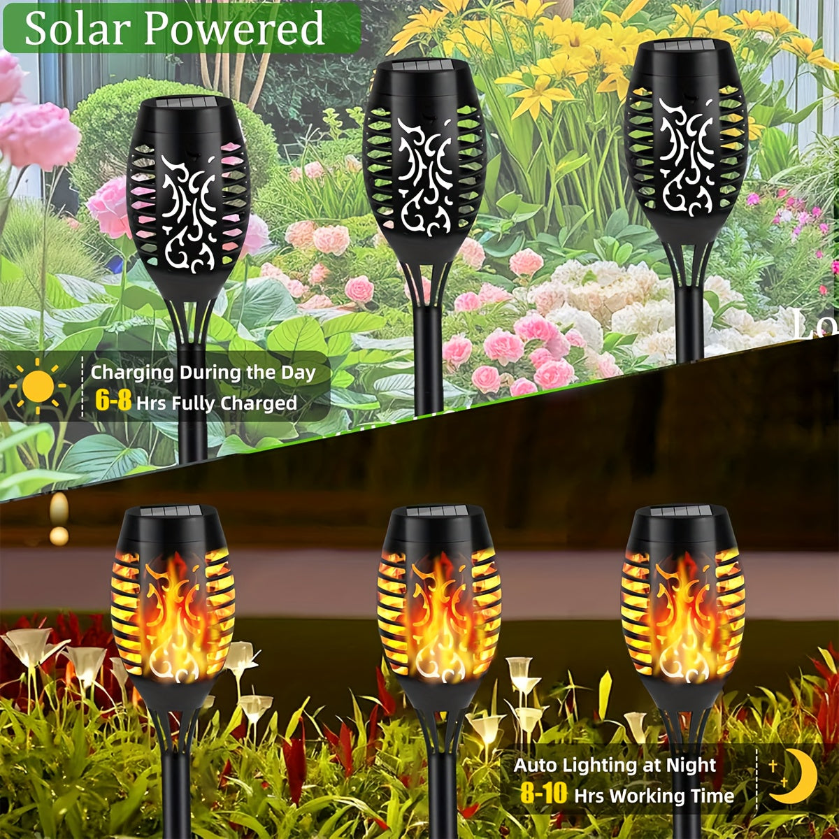 24-Piece Outdoor Solar Christmas Light, Dancing Flickering Flame Torch Light, Suitable for Lawn, Garden, Courtyard, etc., IP44 Protection Rating, Automatic On/Off, Solar Courtyard Decorative Light, Outdoor Christmas Decoration