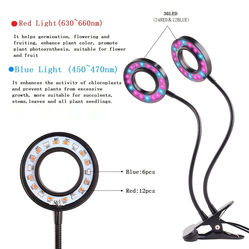 Full Spectrum LED Plant Grow Light, Desktop & Bookshelf Use, USB Powered Dimmable, Blue Red Dual Light Source, 3/9/12H Timer & 4 Brightness Levels, Ideal for Indoor Succulents, Perfect Holiday Gift