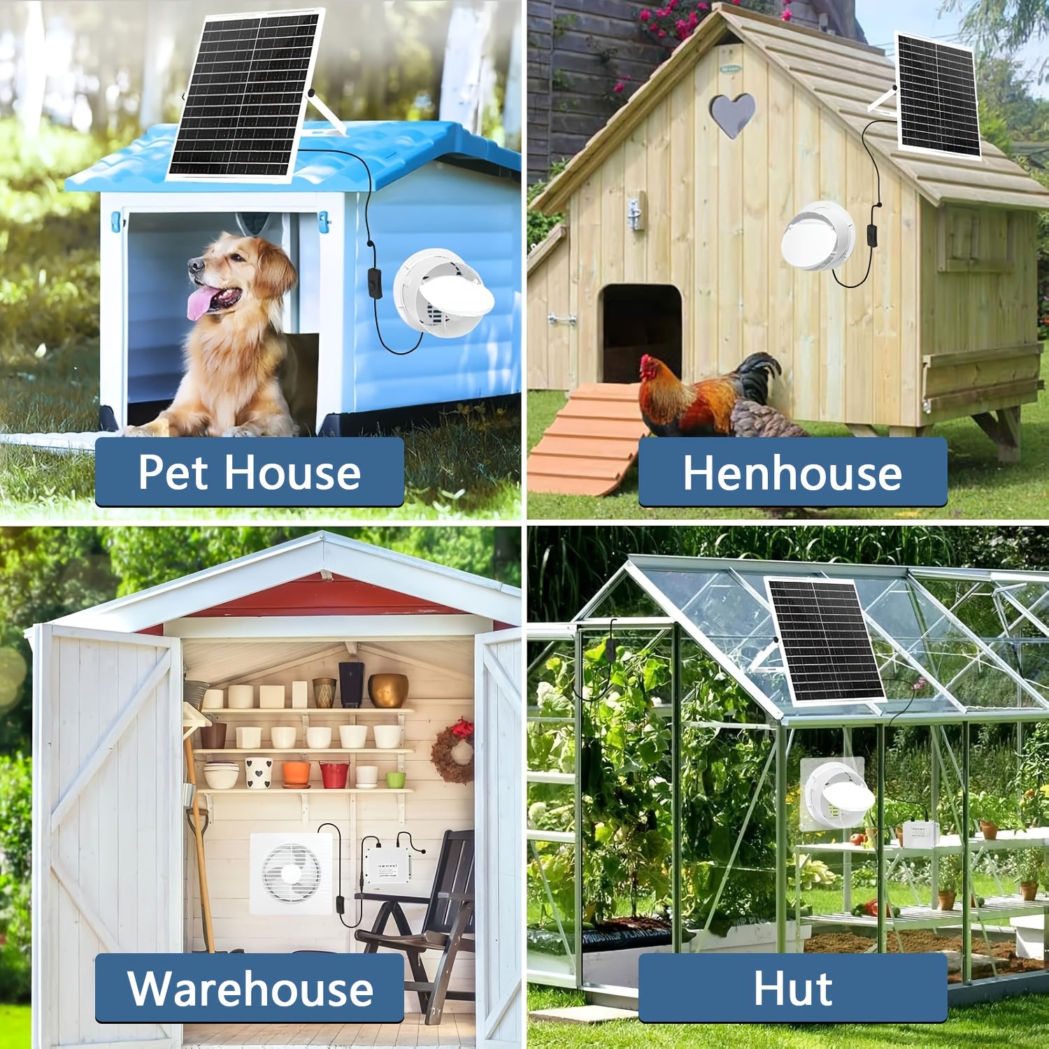 White Solar Exhaust Fan - Equipped with 6W/8W/17W Solar Panel and White High-Speed Exhaust Fan, Keeps Air Circulated and Space Cool, Ideal for Home, Greenhouse, Chicken Coop, Shed and Pet House
