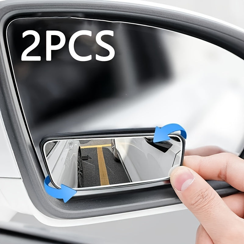 2PCS Rectangle Blind Spot Mirrors Universal Fit for All Vehicle Models, Flat Wide-Angle Adjustable Side Rearview Mirrors, Front Mount, Left Side Installation