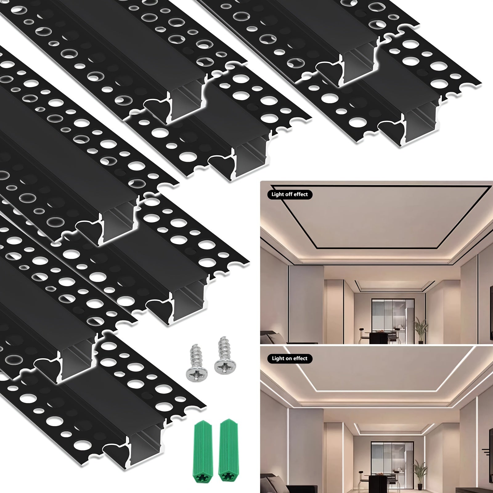 【海运】3.3 英尺/1米 8件装 LED 型材 石膏板暗装 LED 铝通道 LED 灯条扩散器通道,无边嵌入式干墙铝,适用于墙壁和天花板,带乳白色扩散器和端盖