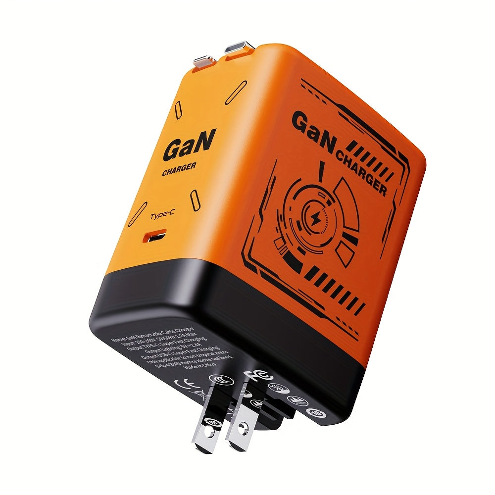 PD3.0 Rapid Charging 35W Gan 3-In-1 - Includes 2 Retractable 47.24inch Cables And 1 Type-C Port, a Versatile Fast Charging Plug Compatible with Multiple Fast Charge Devices, Compact And Portable, Featuring Dual Charging Cables of 47.24inch