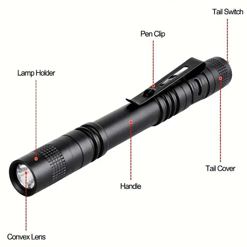 Aluminum Alloy Tactical Flashlight, LED Pen Light with Clip, Powered by 2 AAA Batteries (Batteries Not Included), Ideal for Camping, Emergency & Repair - Perfect Choice for Professionals & Everyday Carry, Compact Flashlight, Stylish & Durable