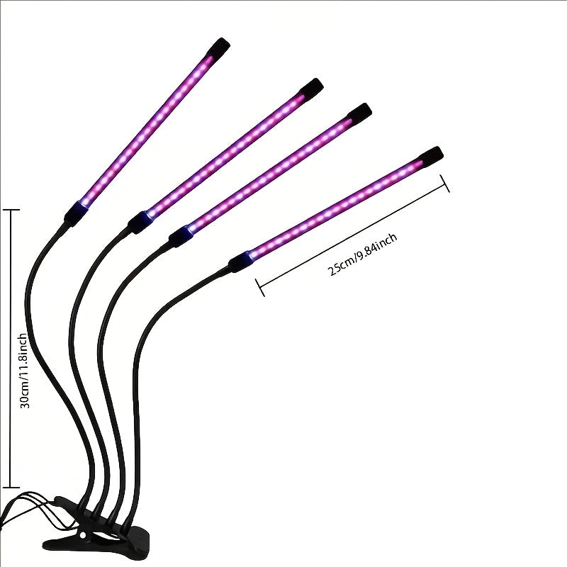 LED Plant Grow Light, 2/3/4-Head Full Spectrum Clip-On Grow Light Strip, Blue Red Dual Color LED Beads, for Indoor Plants, 5 Brightness Levels, 3/9/12H Auto Timer