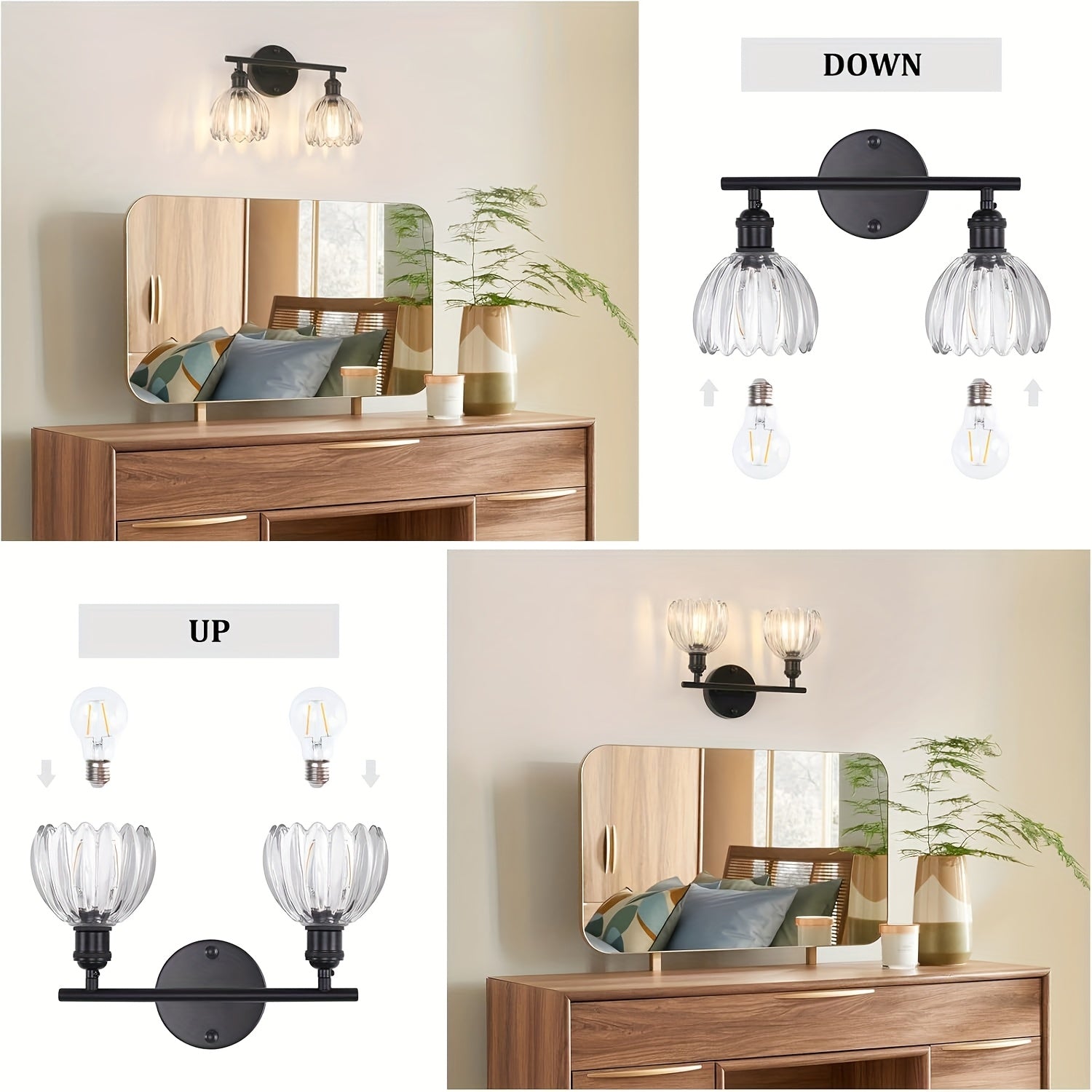 1-Piece Modern Elegant Wall Light, Vanity Light with Glass Shade, Suitable for Living Room, Kitchen, Bedroom, Balcony, Stairs, Entryway, Holiday Party, Garage, Café, Easy Installation | Bedroom Lighting, Bulb Not Included