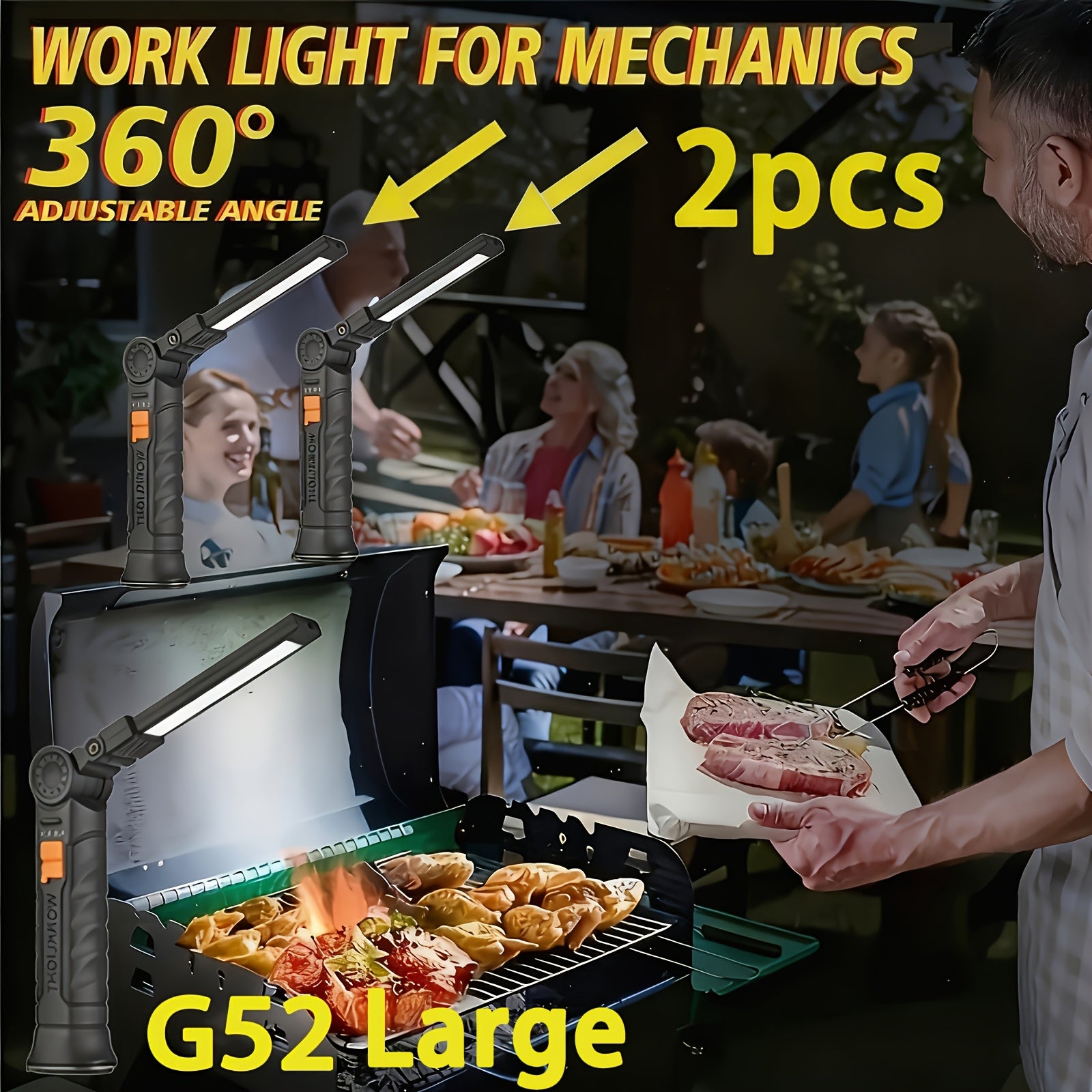 1/2Pcs Magnetic Base LED Work Light, Type-C Rechargeable, 4 Lighting Modes 360° Rotatable High Bright Flashlight, Multipurpose for Repair Outdoor Christmas Gift Men Gift