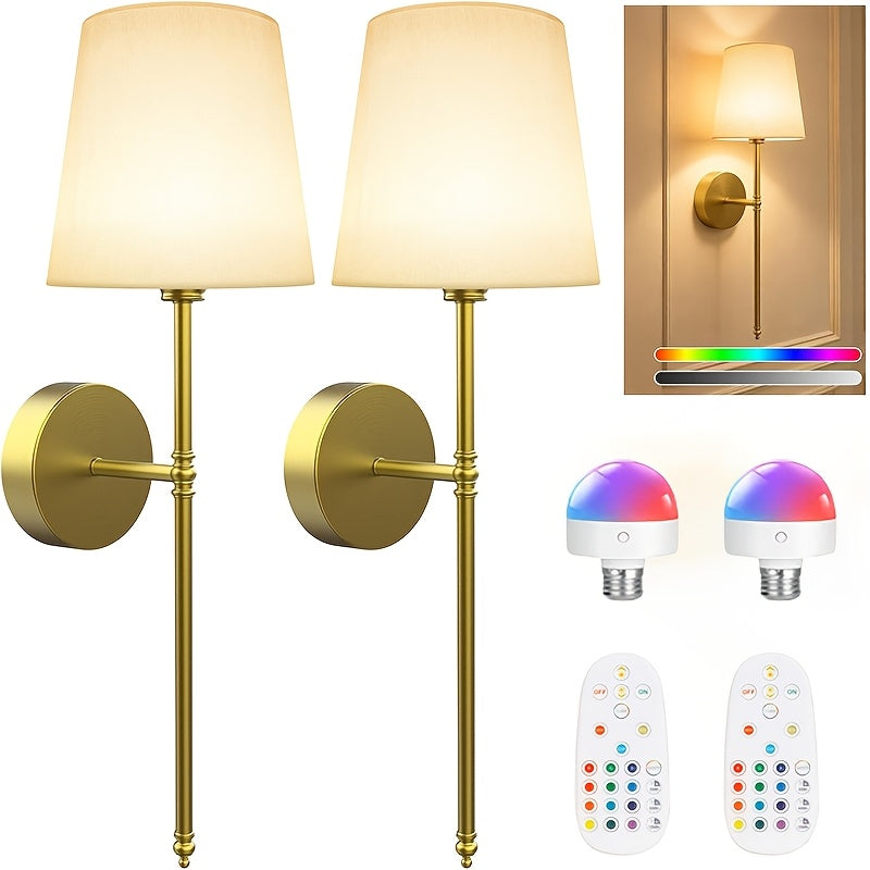 2-Piece Semi-Flush Mount Wireless Remote Wall Light - USB Rechargeable Battery - 9-Color Dimmable (E26), with “Note Control”, Suitable for Bathroom and Living Room / Bedroom (No Wiring Required)