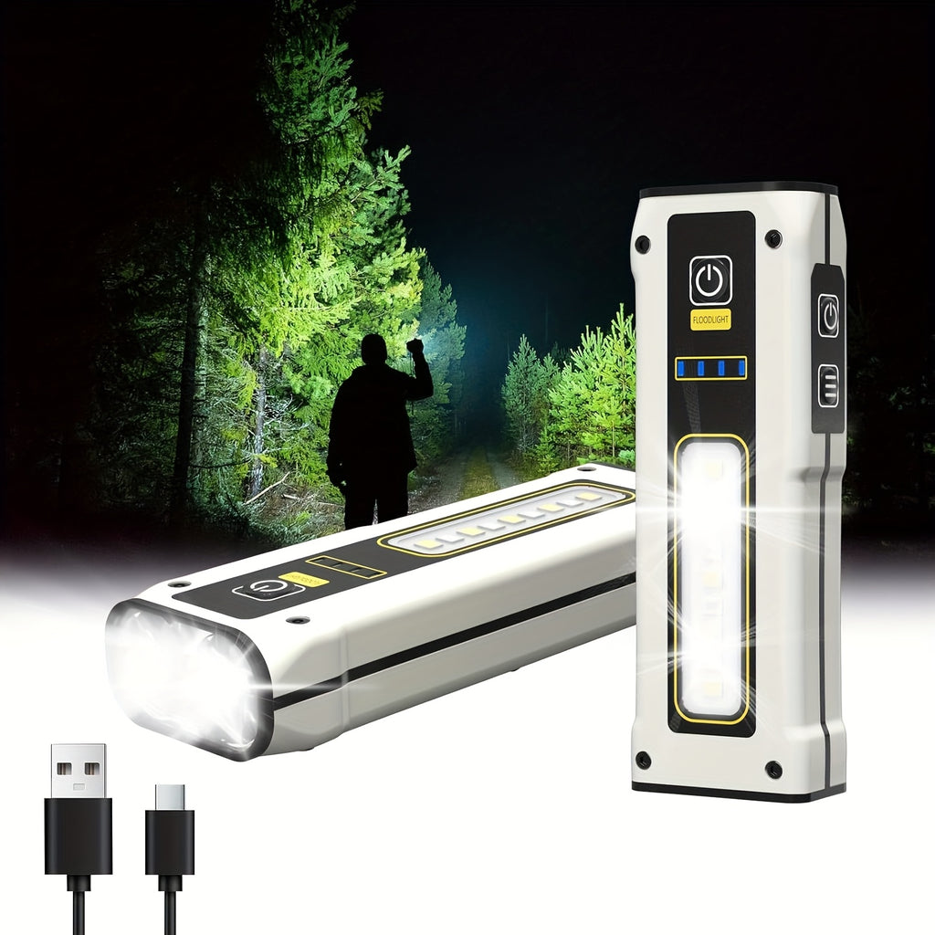 1/2-pack LED rechargeable work light with magnetic base - aluminum housing portable flashlight, suitable for mechanic car repair, emergency - 4 modes floodlight + spotlight