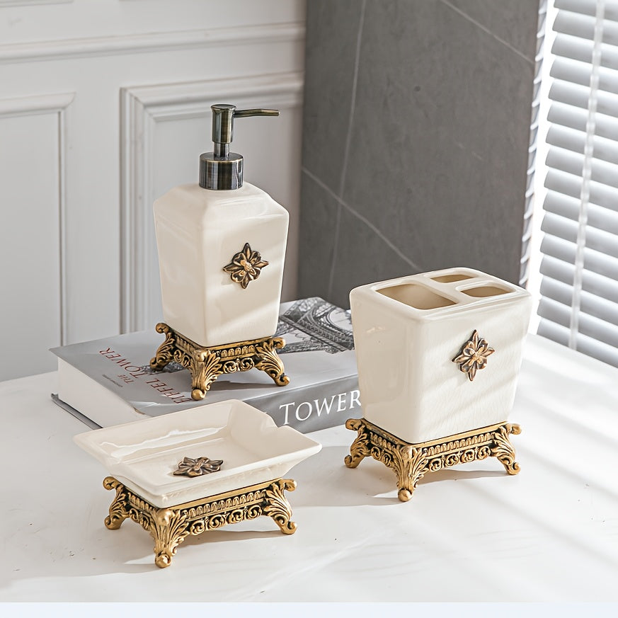 Light Luxury Simple W003 Ceramic Ice Crackle Creative Press Pump Bottle - Hotel & Home Bathroom Shower Gel & Hand Soap Dispenser, Toothbrush Holder, Soap Dish, Single Bathroom Accessory