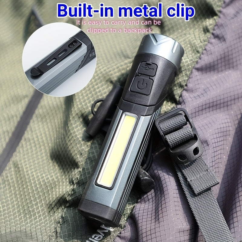 Multifunctional High Strength Flashlight 90° Rotatable Foldable Handheld Work Light Portable Type-C Rechargeable 7 Lighting Modes Magnetic Side COB 18650 Flashlight with 1500mAh Battery Camping Gear Outdoor Lighting