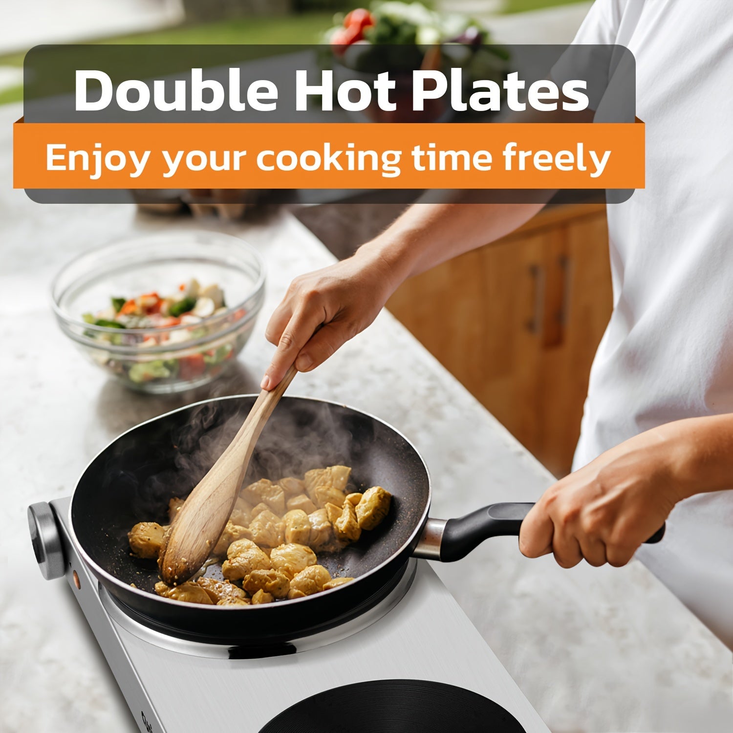 CUSIMAX Electric Hot Plate, Portable Double Burner Electric Stove, 1800W Cast Iron Double Cooktop, Compatible with All Types of Cookware, Stainless Steel