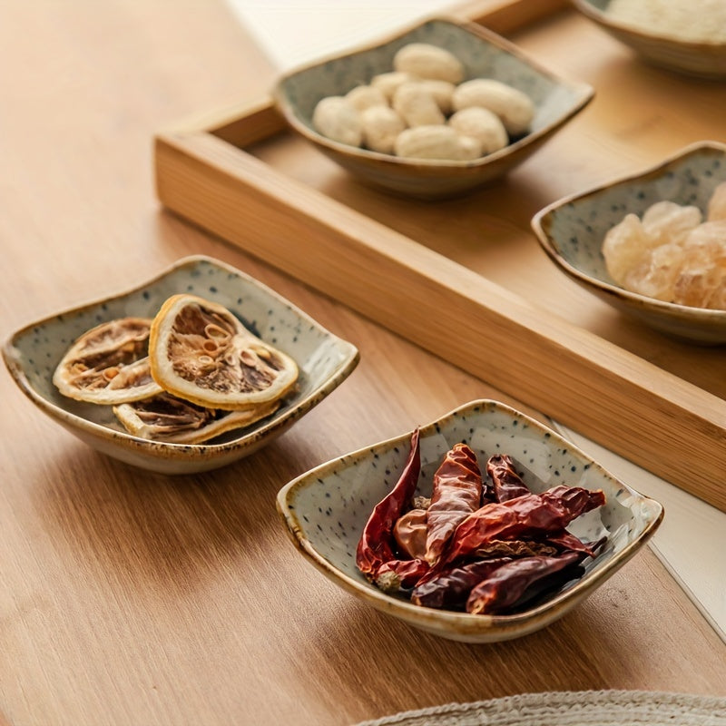 6pcs Cartoon Archaistic Square Ceramic Sauce Dish, Dip Dish, Soy Sauce Dish, Sushi Dish