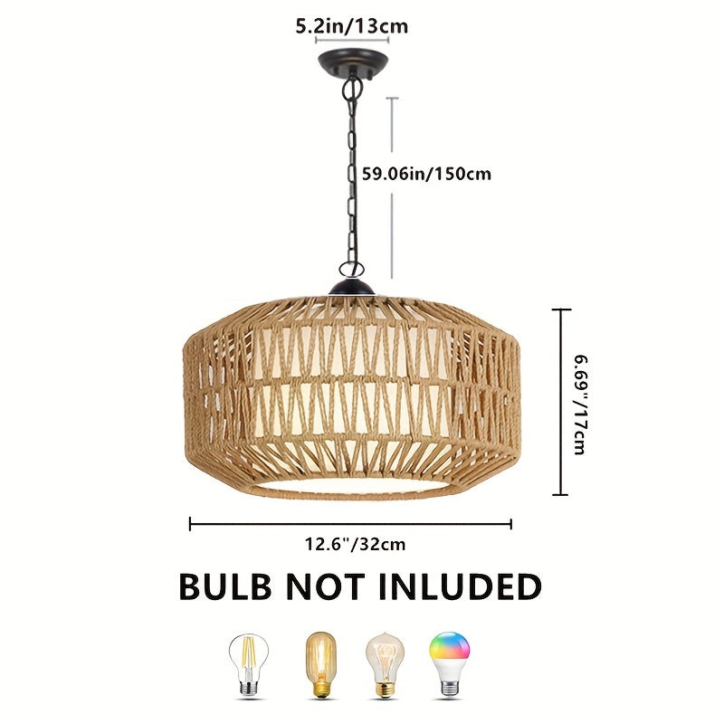 Farmhouse pendant light, 1/5-light bohemian woven pendant light, dining room light fixture with fabric lampshade, hand-woven large lampshade suitable for kitchen, bedroom, island, hallway, dining room light fixture (bulb not included!!!)