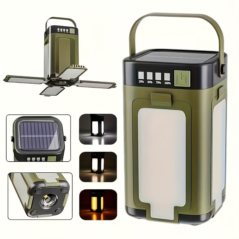 1 Pack Rechargeable LED Solar Camping Light Portable Foldable Hanging Tent Lamp 6 Lighting Modes Handheld Flashlight for Hiking Travel Fishing Emergency and Gift Giving