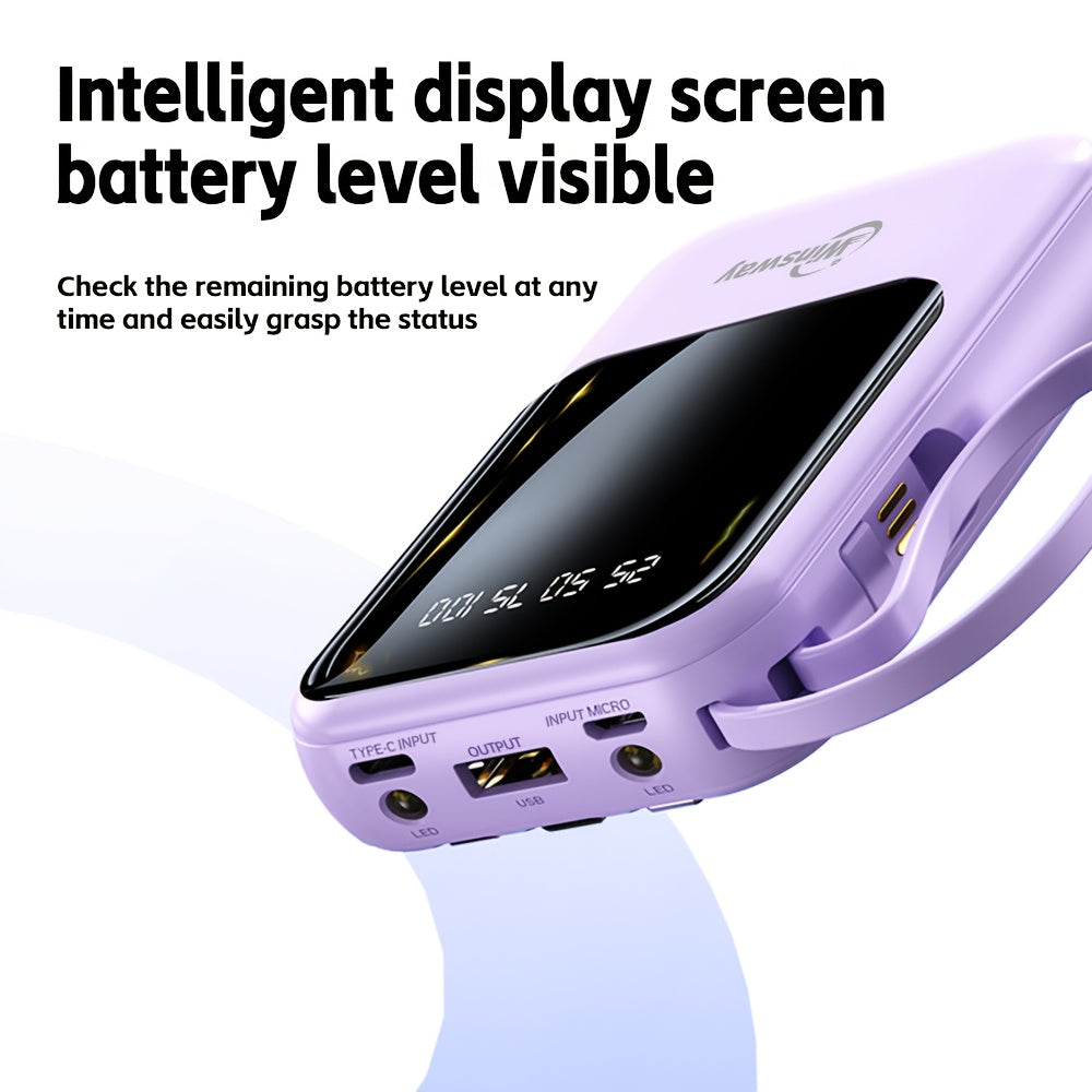 Winsway 10000mAh 可攜式掛繩行動電源，具備大容量和快速充電功能。內建 4 條充電線，可同時為 4 個行動裝置充電。LED 顯示螢幕清晰方便。旅行聖誕禮物的必備單品