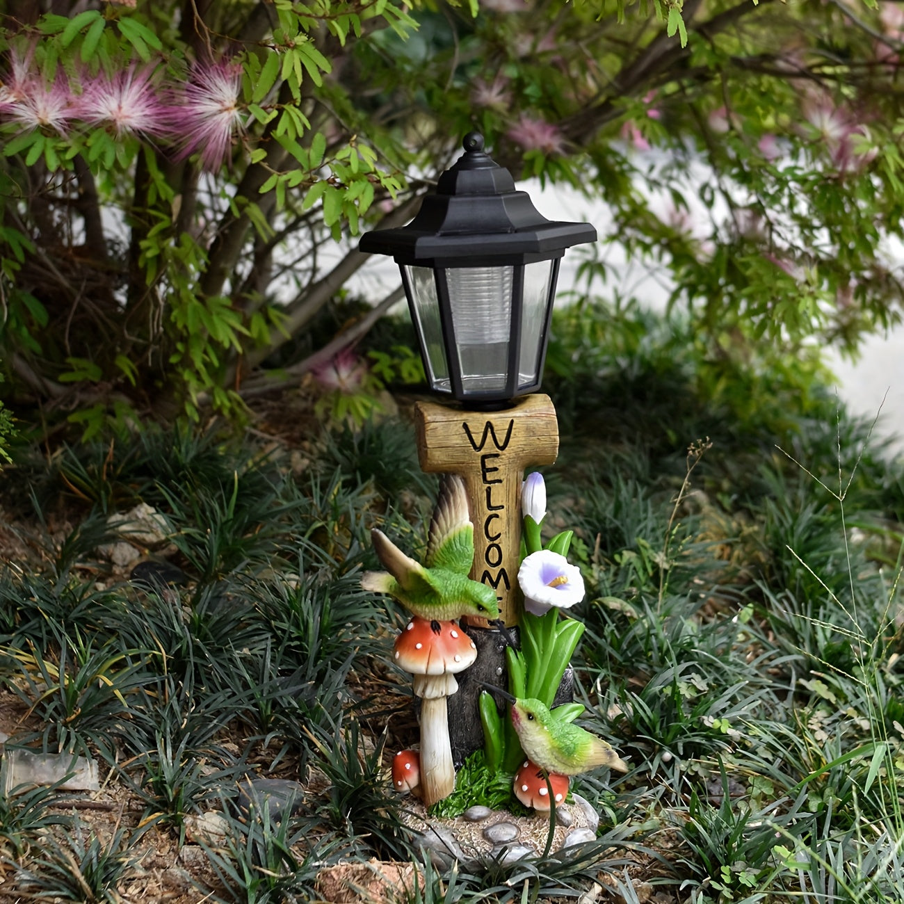 One-Piece Creative Resin Couple Hummingbird Solar Outdoor Light Sculpture Ornament, Courtyard Villa Garden Home Decorative Night Light, Path Balcony Atmosphere Sculpture Light, Solar Rechargeable Light, Graduation Season Gift for Friends