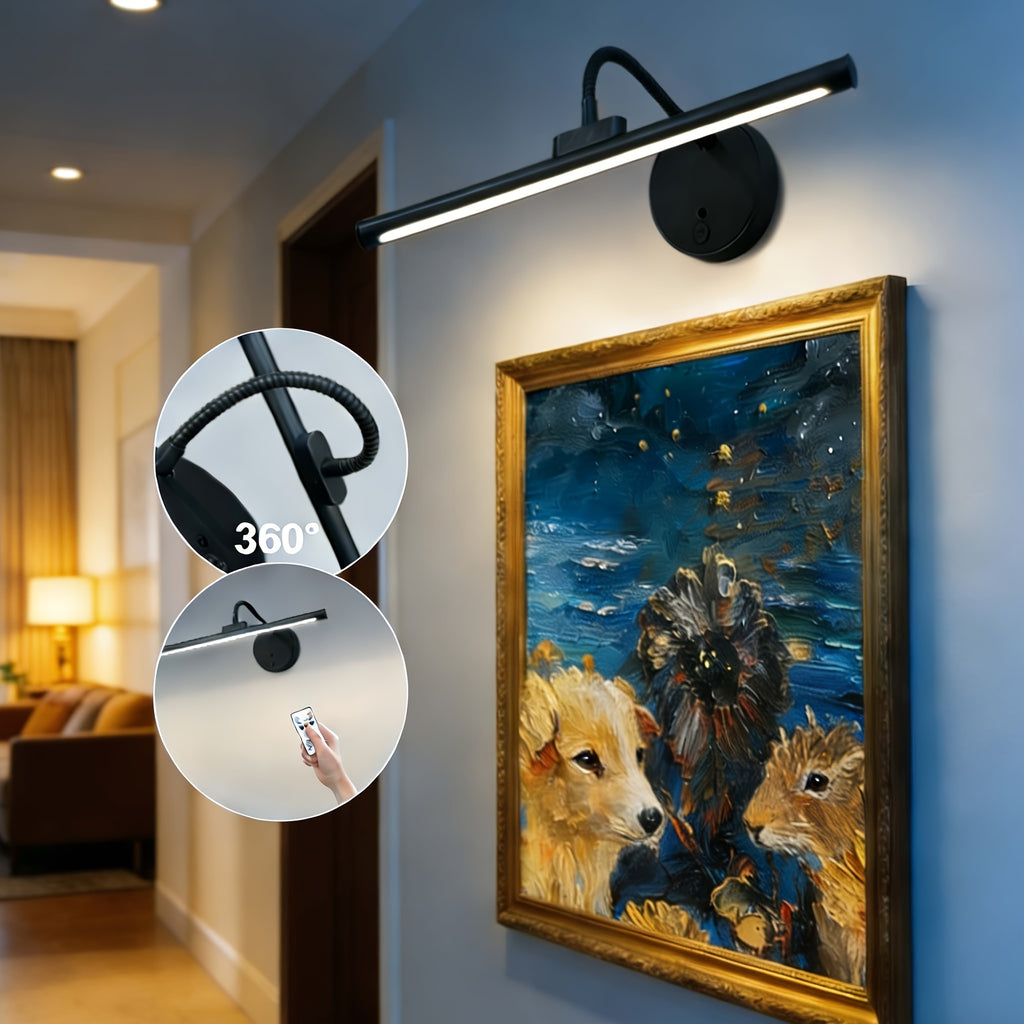 Vanity Light, Black, 3 Color Temperature Adjustment, Universal Adjustment Metal Lamp Body, with Remote Control, Wall Light, Easy Installation, Suitable for Bathroom Mirror, Bedroom, Study Lighting