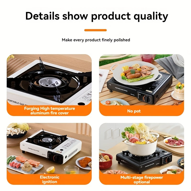 Portable Camping Stove with Precise Temperature Control, 7850 BTU Power, Windproof & Easy-Clean Ceramic Coated Grate