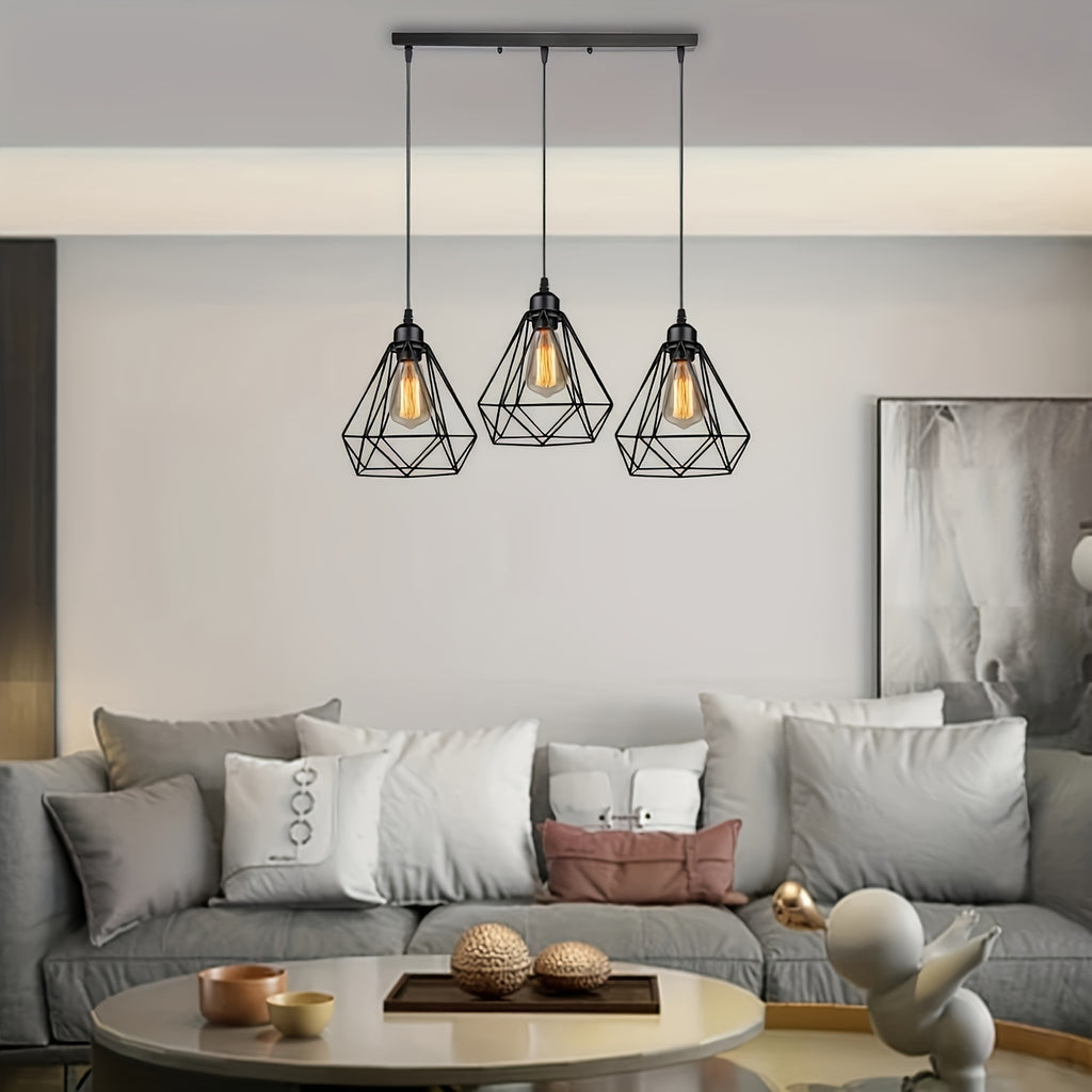 1 piece industrial vintage metal ceiling light, 3-head black pendant lamp shade set, semi-recessed installation, hardwired 85V-265V, mounting hardware included, suitable for kitchen island, living room, dining room - home gift, New Year