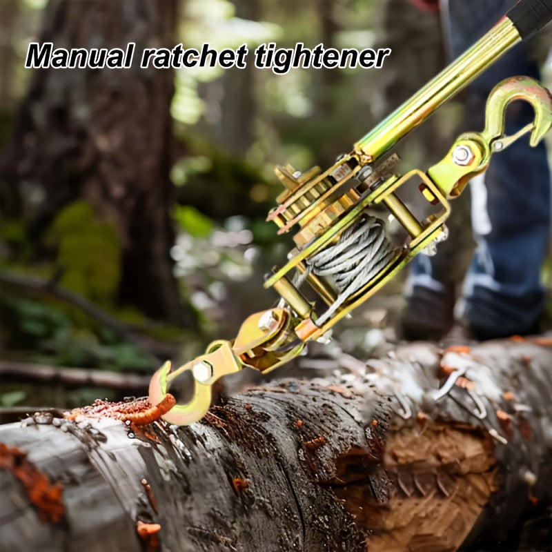 Manual Cable Puller Vehicle – Heavy Duty Steel Pulling Machine with 2 Hooks for Cargo Securing and Tensioning. Steel Cable Construction. Manual Cable Puller Vehicle, Portable Tire Securing Cable Winch for Trailers