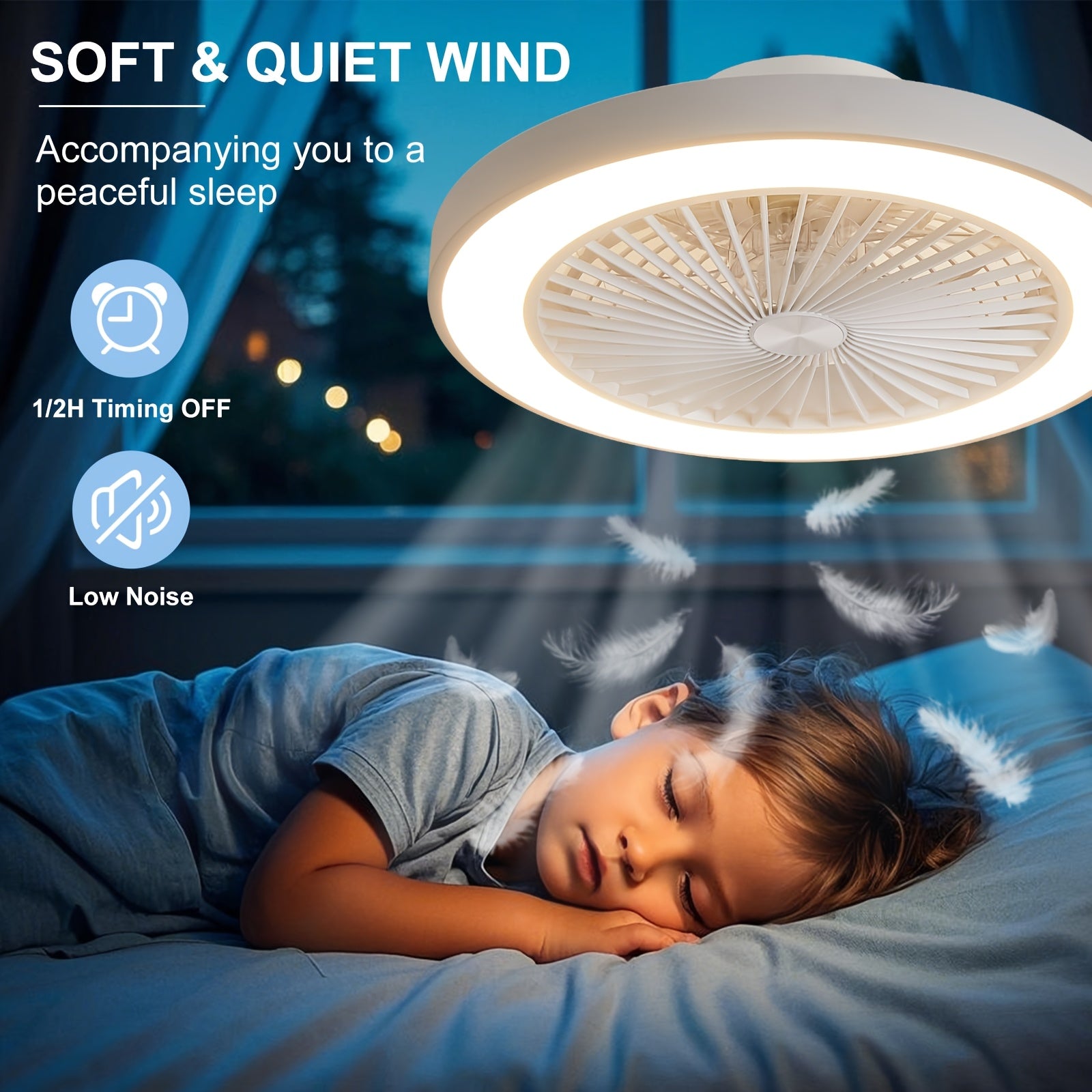 Modern Low Profile Ceiling Fan, 6 Speed Levels, Reversible Bladeless Design, 3000-6500K Dimmable LED Fan Light, Smart Timing Function, Suitable for Living Room, Bedroom, Office, Kitchen