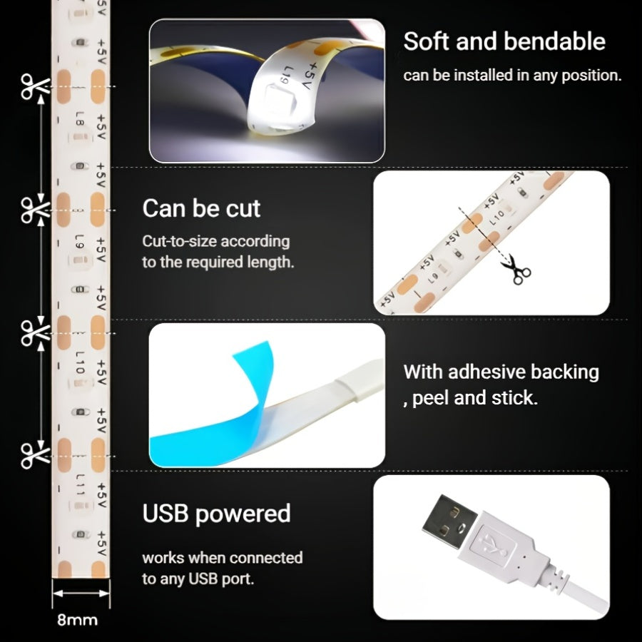 USB LED灯带有开关，柔软光带用于厨房房间楼梯照明