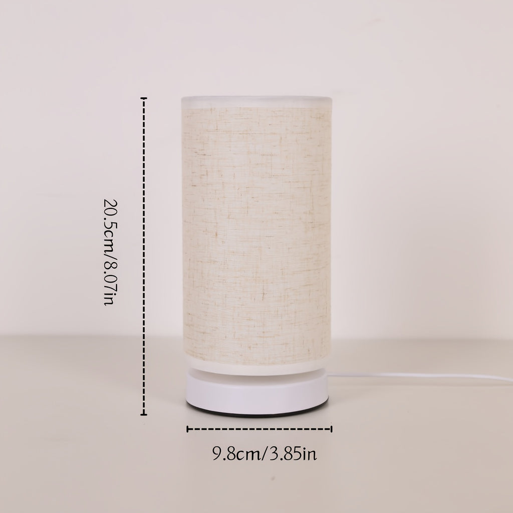 1 piece modern linen cylinder table lamp, with warm ambient lighting, USB powered and switch control - perfect for bedroom, office, nightstand, bookshelf decoration - cozy holiday gift, battery not included, bedroom light