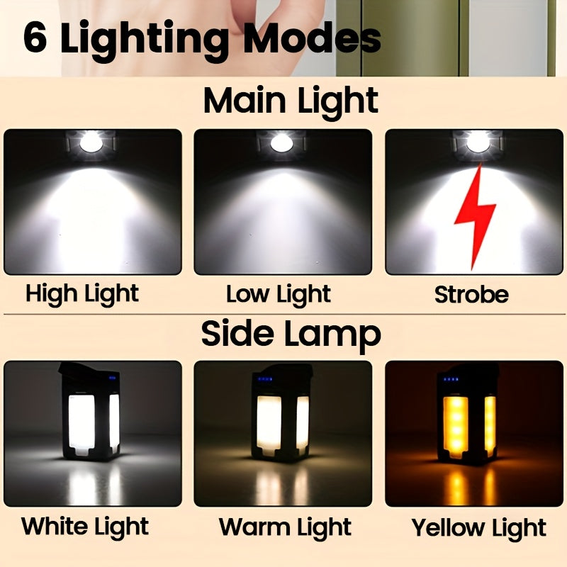 1 Pack Rechargeable LED Solar Camping Light Portable Foldable Hanging Tent Lamp 6 Lighting Modes Handheld Flashlight for Hiking Travel Fishing Emergency and Gift Giving