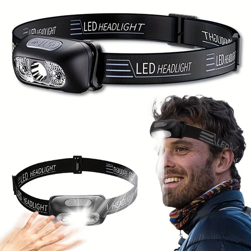 1Pc Mini Rechargeable Powerful Induction Headlamp, Smart Wave Motion Sensor Head Flashlight, USB Rechargeable Searchlight, Ideal for Fishing, Hiking, Repair and Emergency Lighting