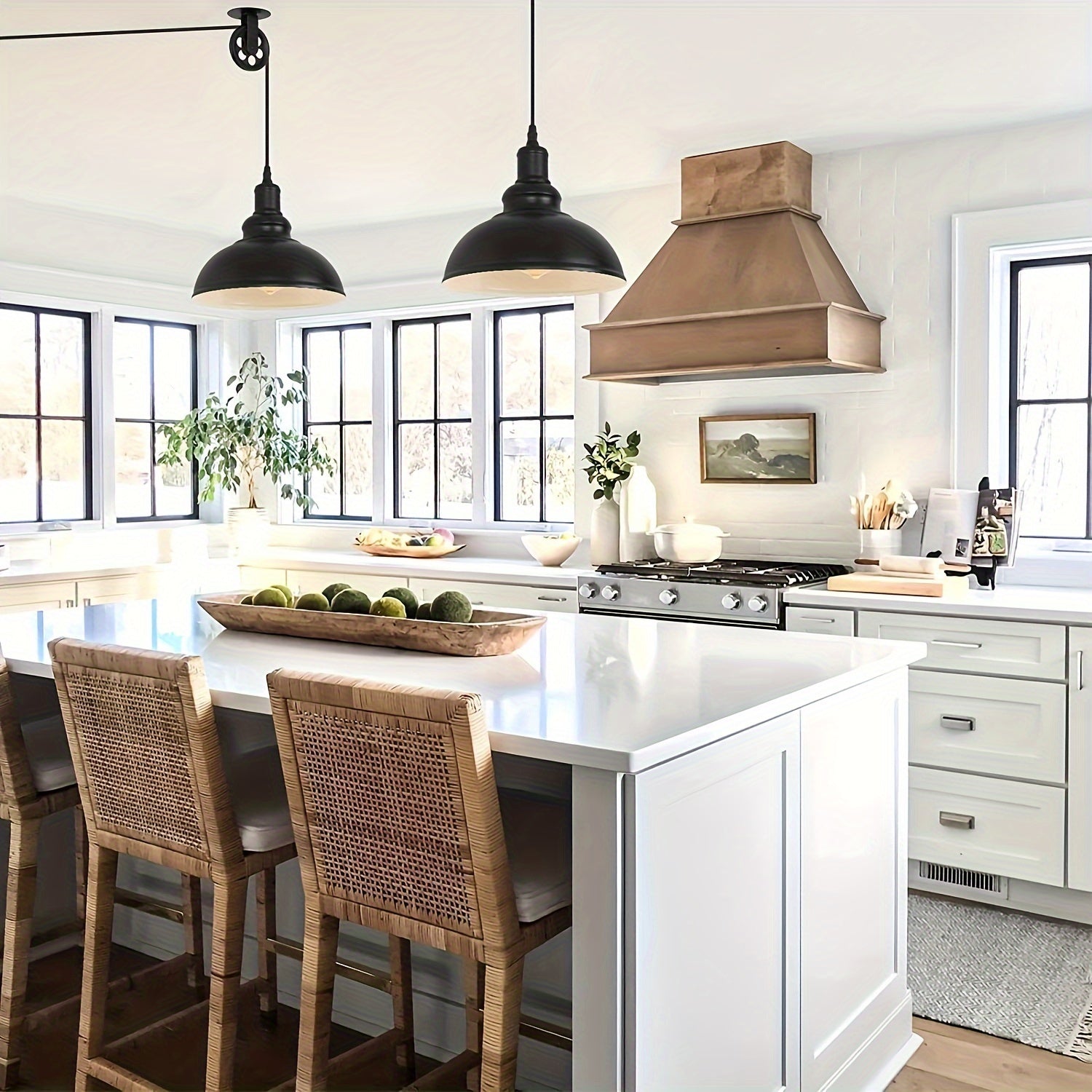 2-Pack LYOOWNG Industrial Plug-In Switched Pendant Light, 19.5ft Cord with Switch, Black Metal Dome, 110-130V US Plug, Bulb Not Included, for Farmhouse Kitchen, Island, Living Room, Dining Room