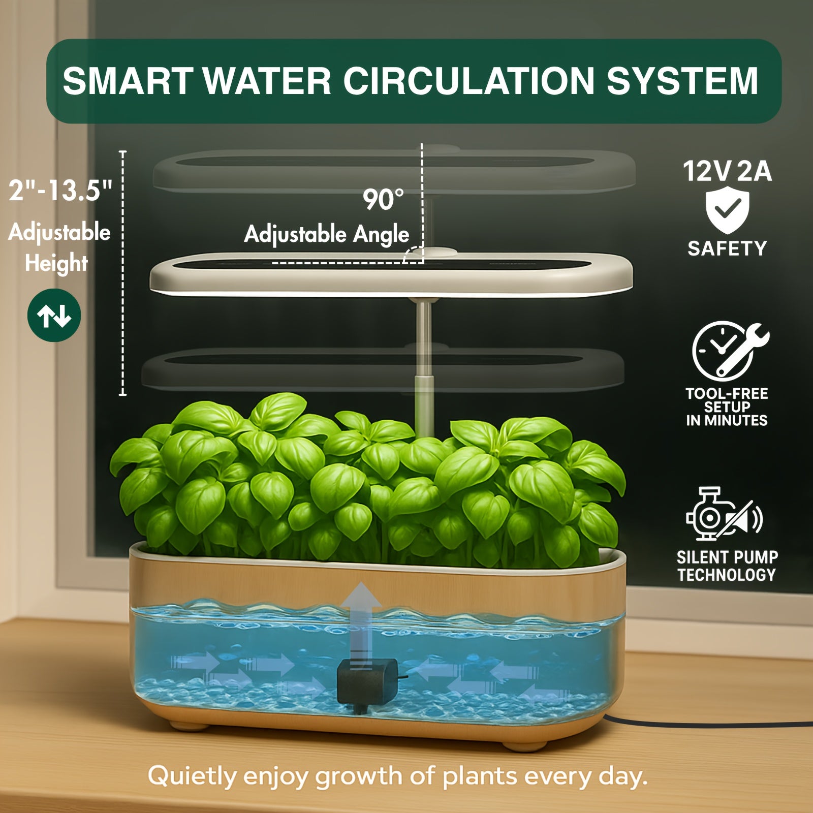 75Pcs Hydroponic Gardening Kit with LED Grow Light, 14 Plants 1.32Gallon/5L Water Tank Quiet Pump, 3 Smart Light Modes & Timer, for Herbs Vegetables Flowers, Perfect Gardening Gift