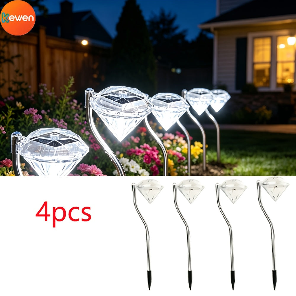 Cowin 4/8/12-Head Solar Courtyard Light with Auto Sensor, Diamond-Shaped White LED Solar Landscape Post Light, IP44 Outdoor Decorative Light, Suitable for Lawn Pathways, Courtyard Walkways