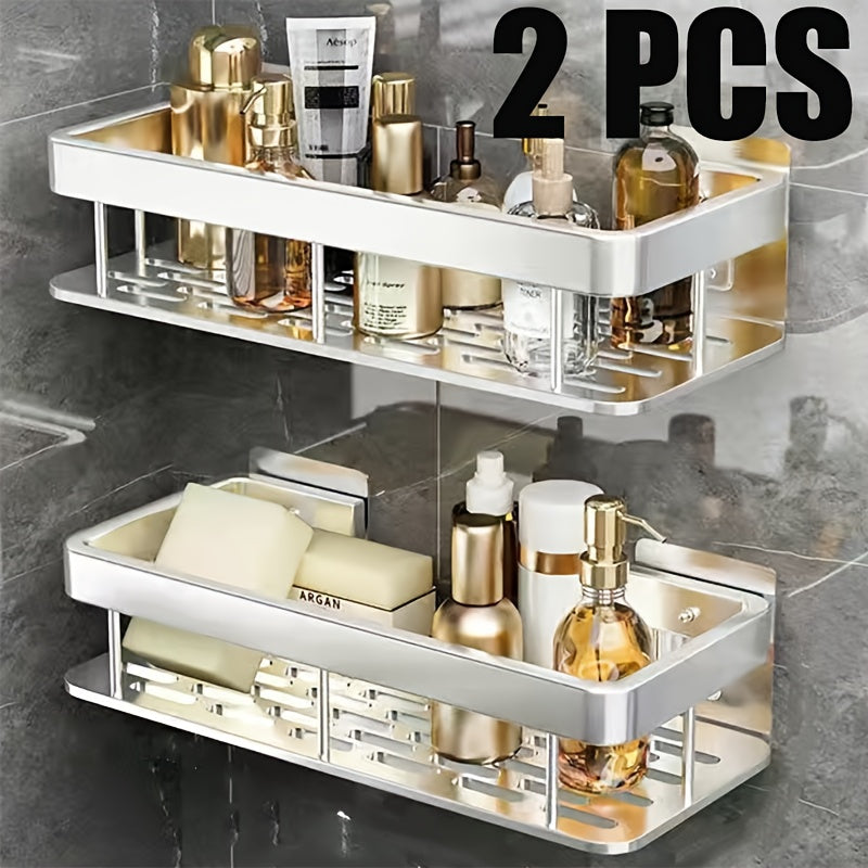 1/2/3-Piece Metal No-Drill Bathroom Shelf - Thickened & Easy Install, Wall Mount Storage Rack, Large Capacity Black-Silver Multi-Functional Holder for Bathroom & Toilet