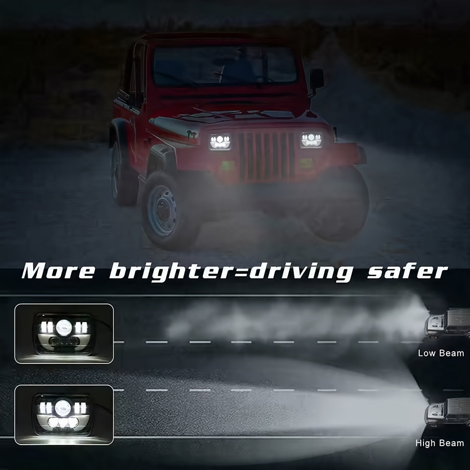 7X6 LED Headlight for Cars, 7-Inch Square Design, 6000K Brightness, Suitable for Daytime Use, High/Low Beam Selectable, Compatible with 4X4 Cherokee XJ and SUVs, 12V or 24V Power Supply
