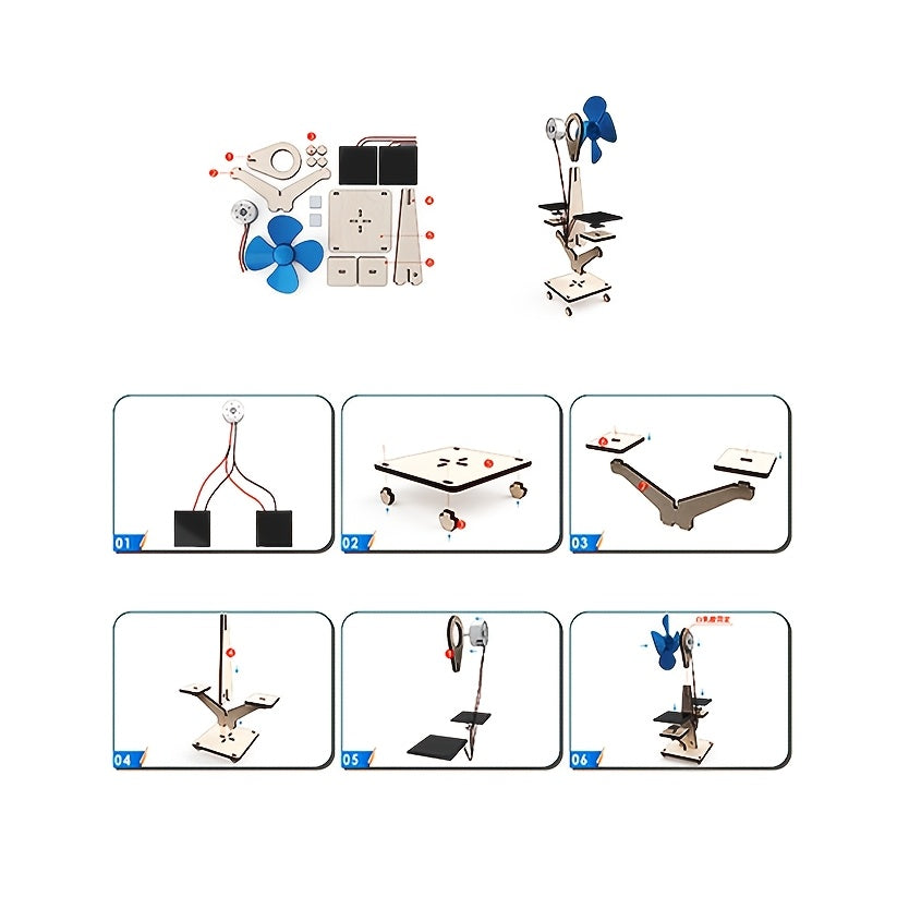 Wooden Solar Fan Set, Only 1 Hour Installation, STEAM Education Science Experiment, DIY Model Building & Assembly Hobby Cultivation, Enhance Thinking Ability and Fun, Perfect Gift