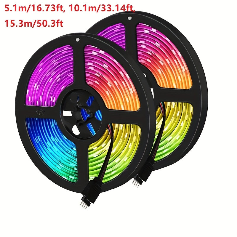 200.79 英吋/397.64 英吋/602.36 英吋/卷，12V 柔性贴片 5050 RGB LED 灯条，4PINs LED 胶带，多色，灯条。 （不含电源转接器、条形控制器）